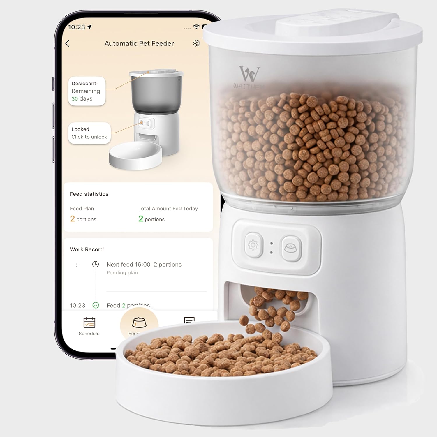 Waithem Wi Fi Automatic Cat Feeder, Timed Dry Food Dispenser,