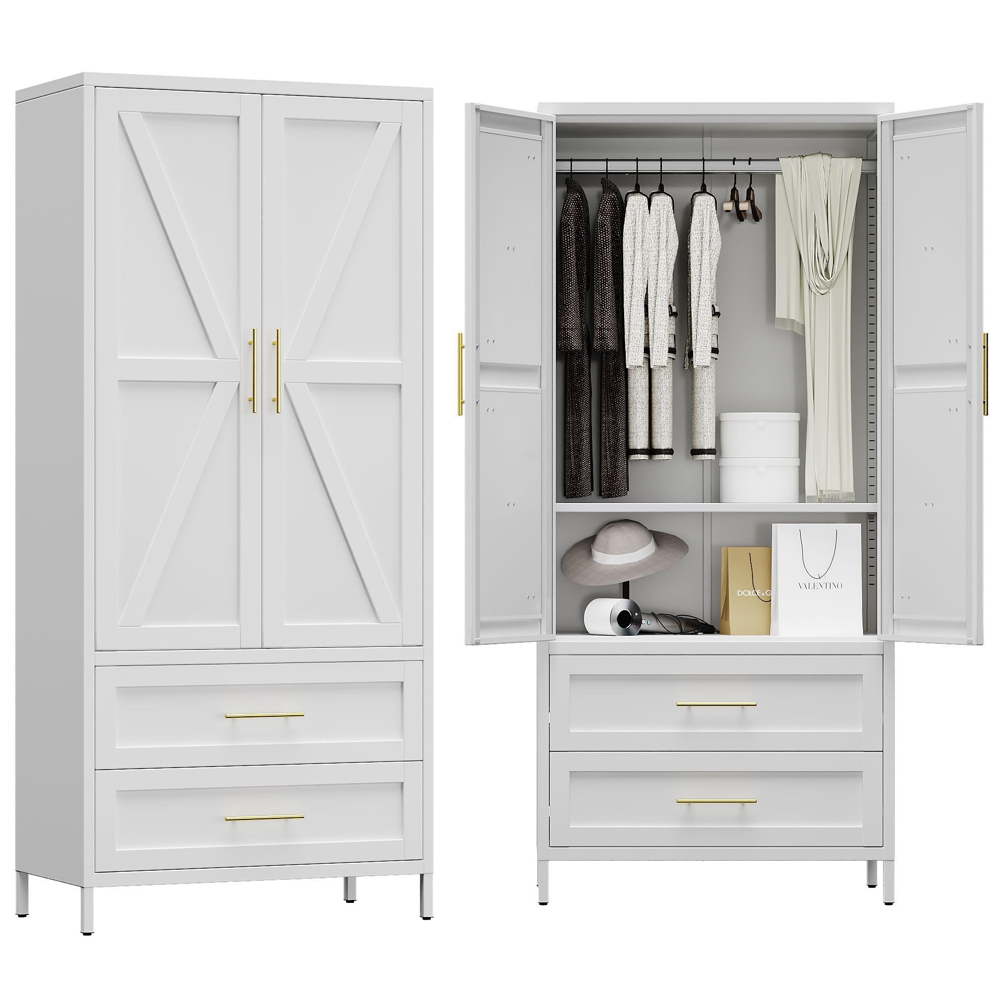 Metan Metal Wardrobe Closet With Doors,Armoire Wardrobe Closet