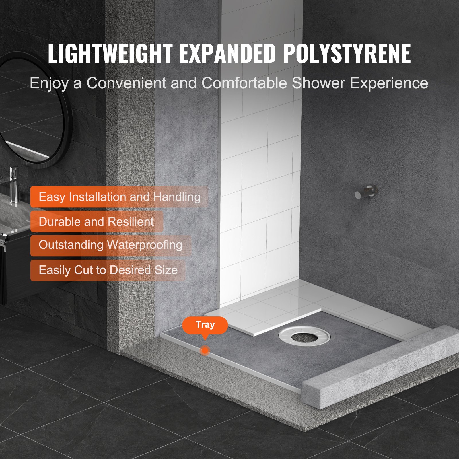 Shower Curb Kit, 36x36 Shower Pan Kit With 6.3 Central Drain,