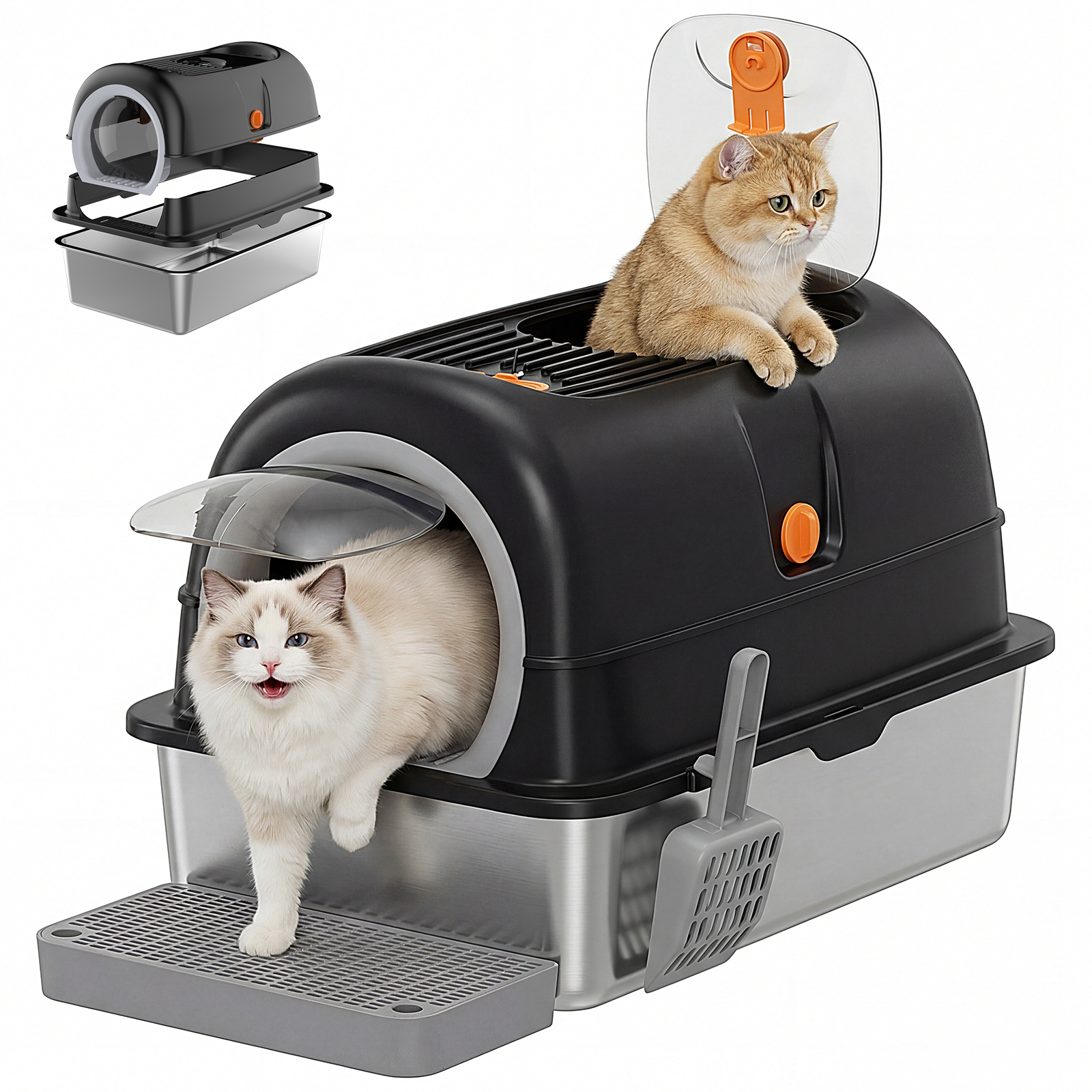 Double Entry Convertible Lid Cat Litter Box