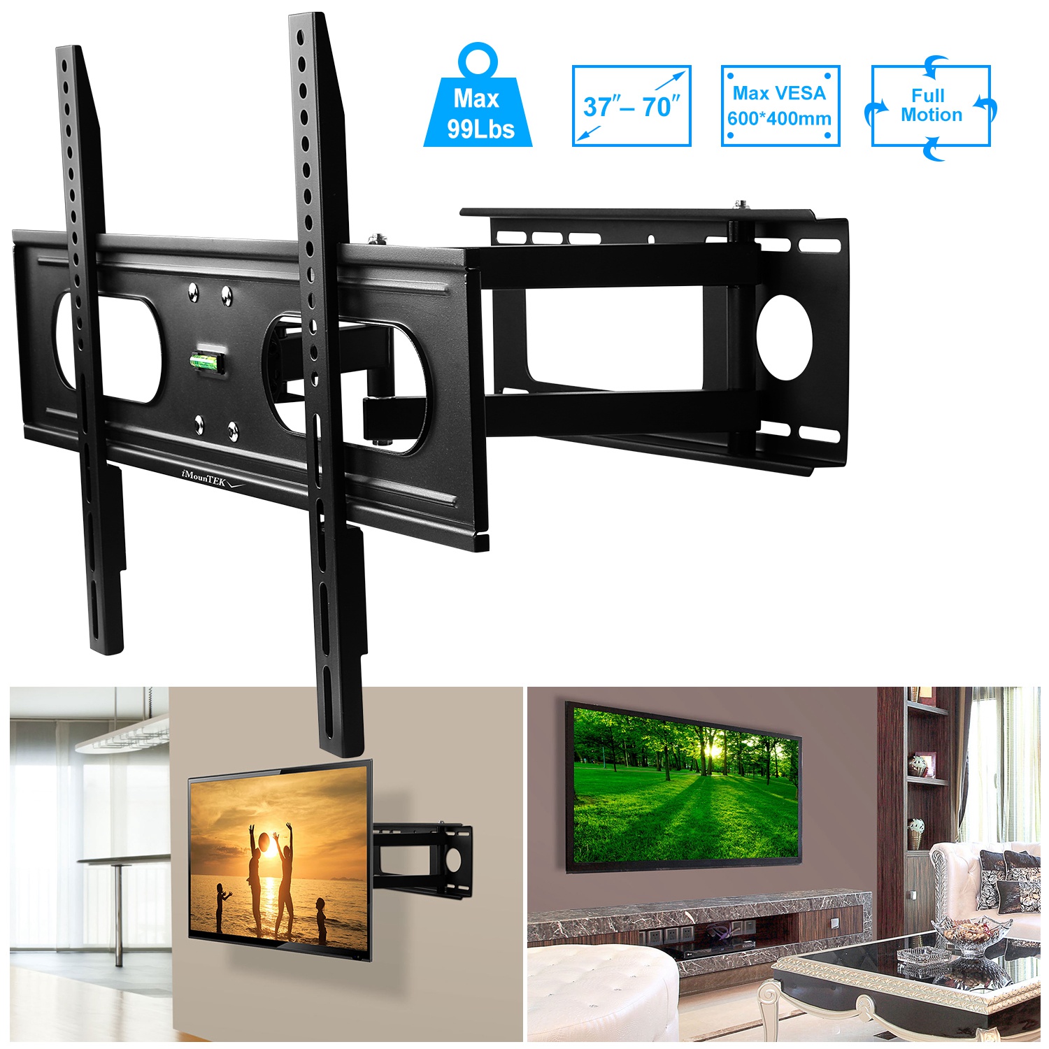 Full Motion Tv Wall Mount Swivel Tilt Tv Wall Rack Support 37in