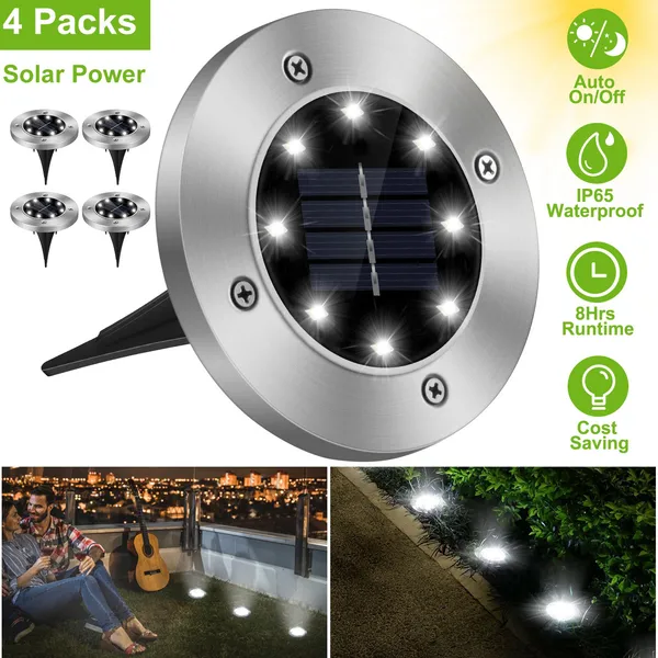 4pcs Solar Powered Ground Light Outdoor Waterproof Buried