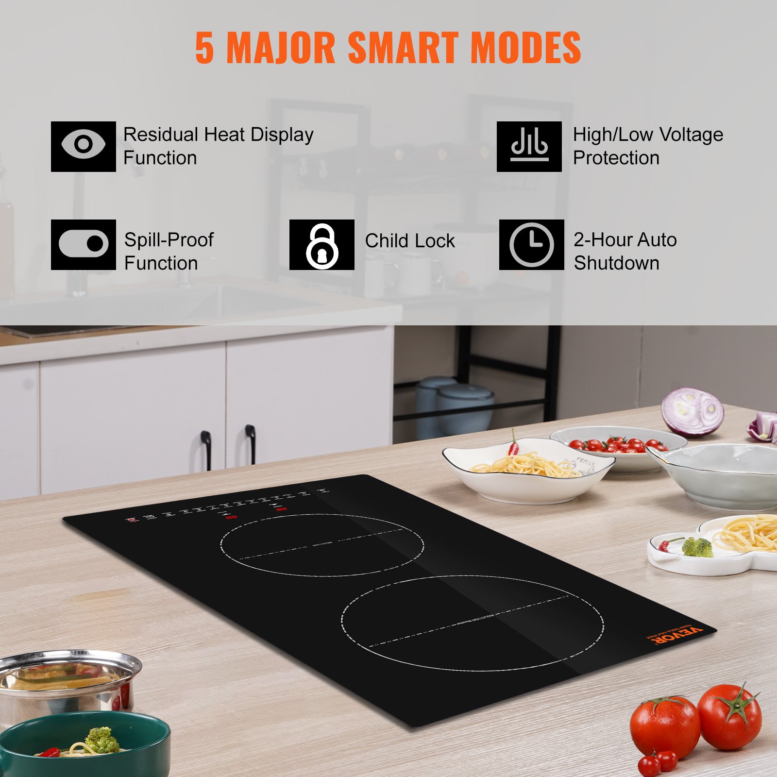Electric Cooktop, 2 Burners, Induction Stove Top, Built In
