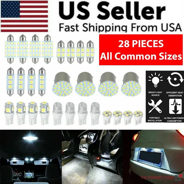 28pcs Car Interior White Combo Led Map Dome Door Trunk License