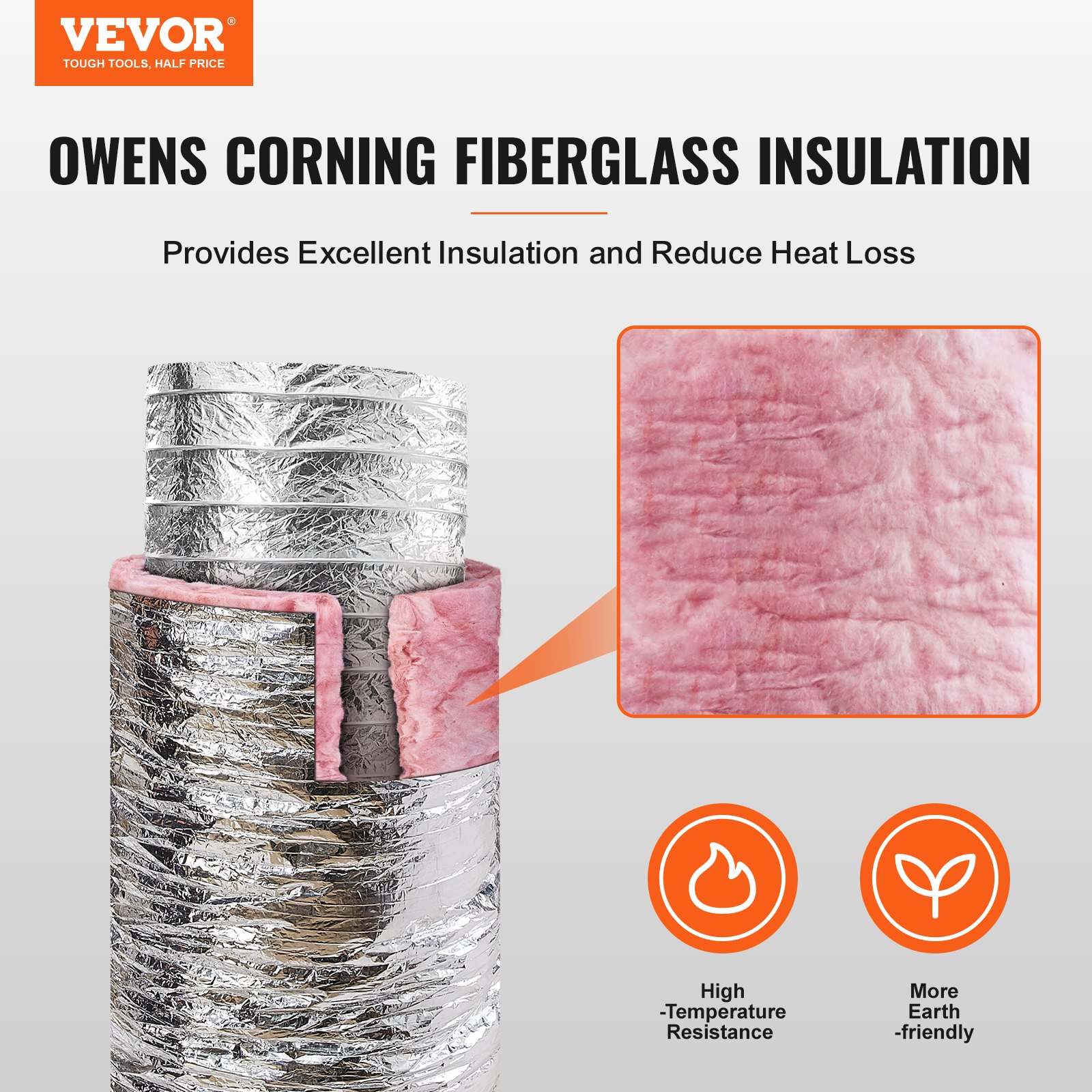 Dryer Vent Hose, Insulated Flexible Duct 25ft Long With 2 Duct