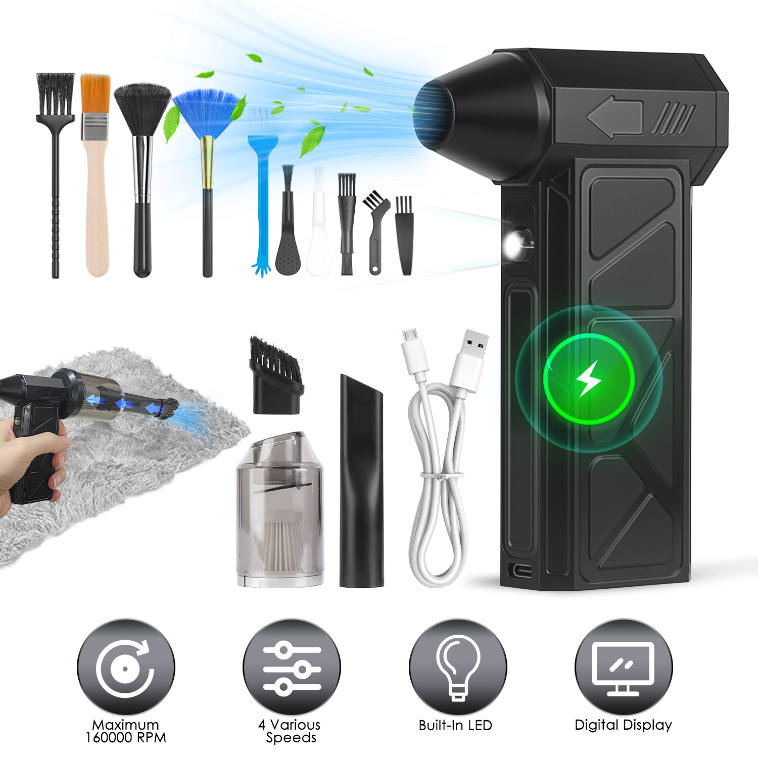 Compressed Air Duster With Led Light Vacuum Cleaner Max