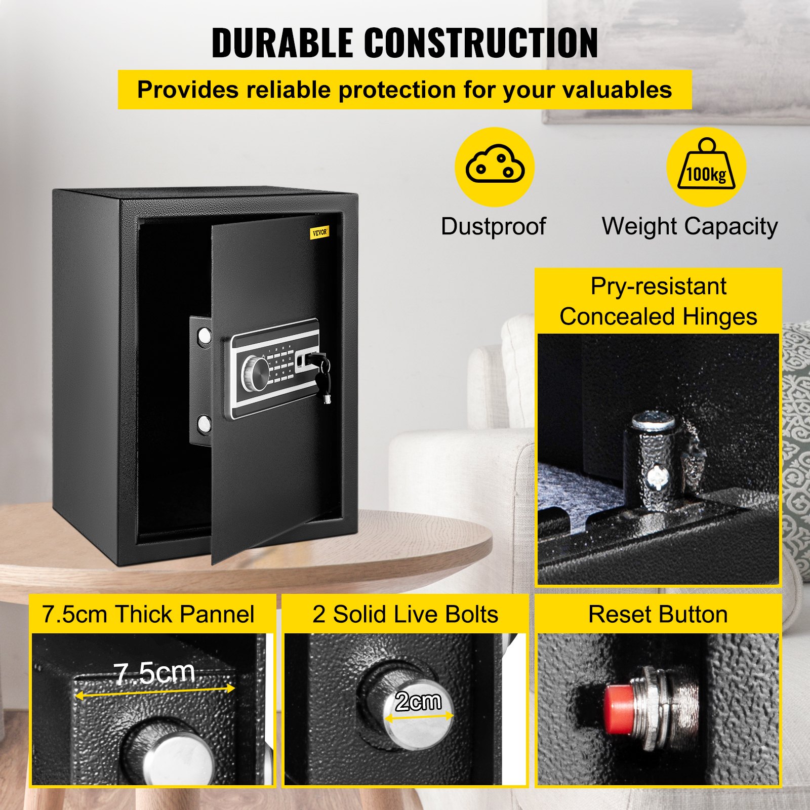 Safe Box, 2.1 Cu.Ft Fingerprint Safe Box For Money 2 Keys &