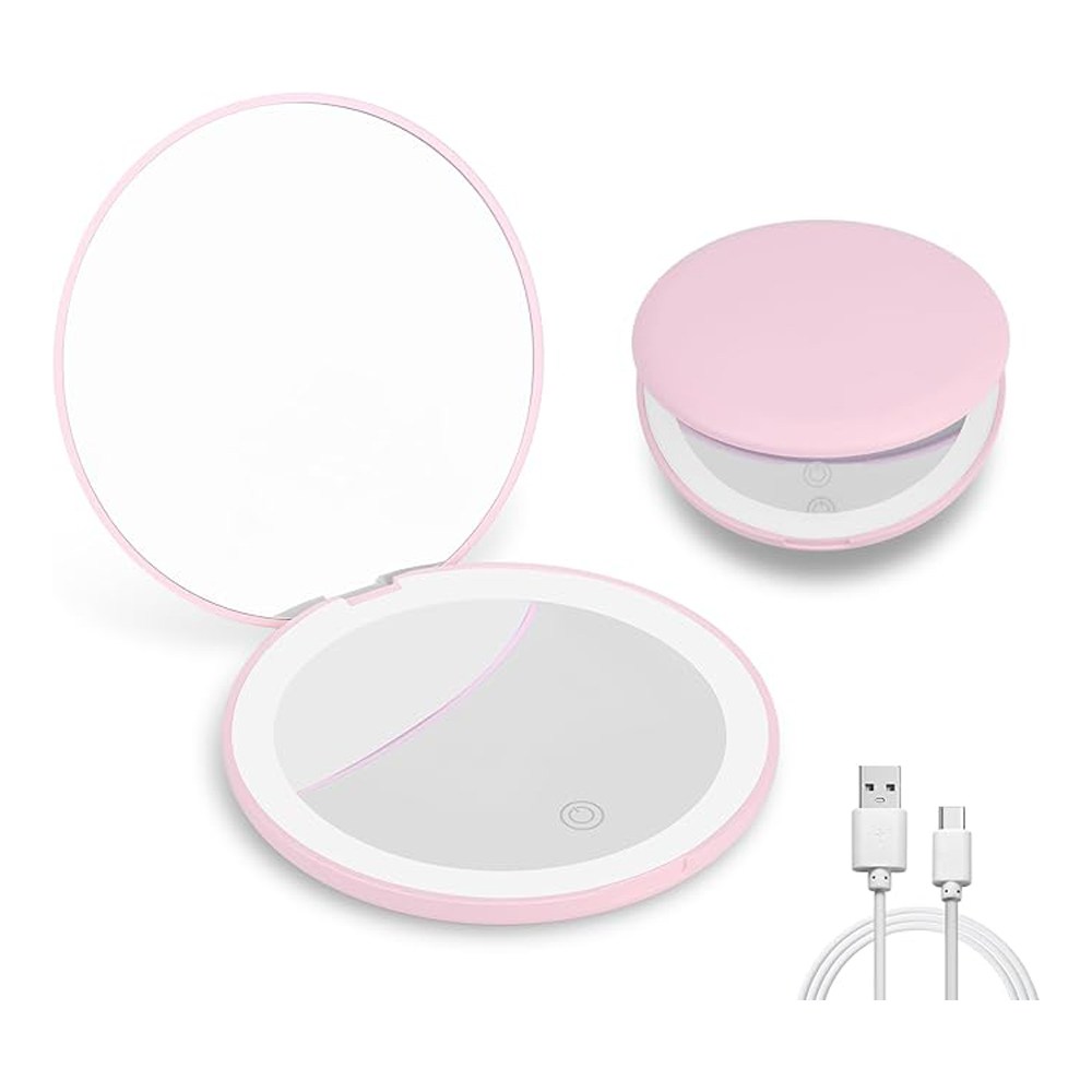 Travel Makeup Mirror With Led Light, Magnifying Mirror With
