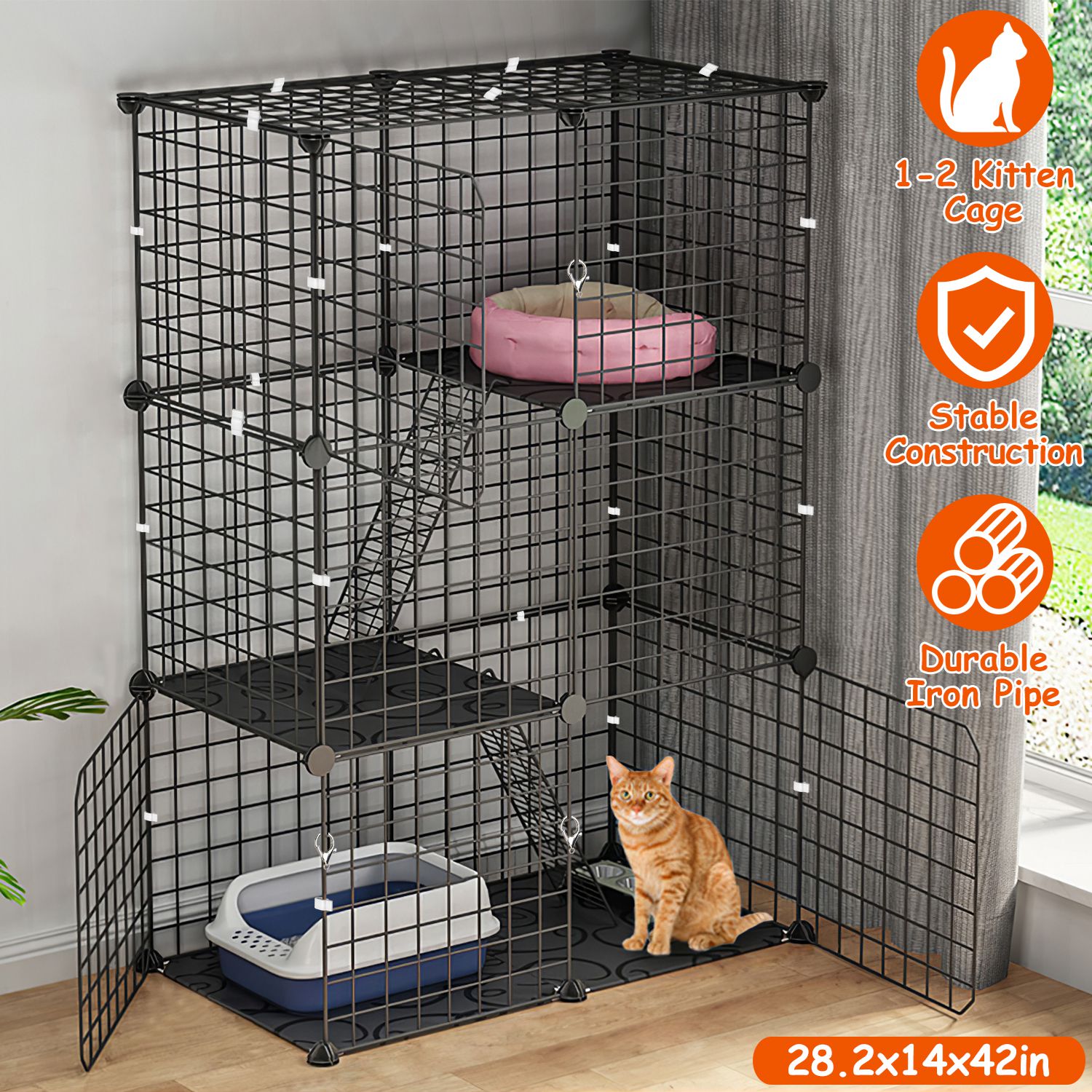 3 Tier Cat Playpen Cage Metal Indoor Cat House Detachable