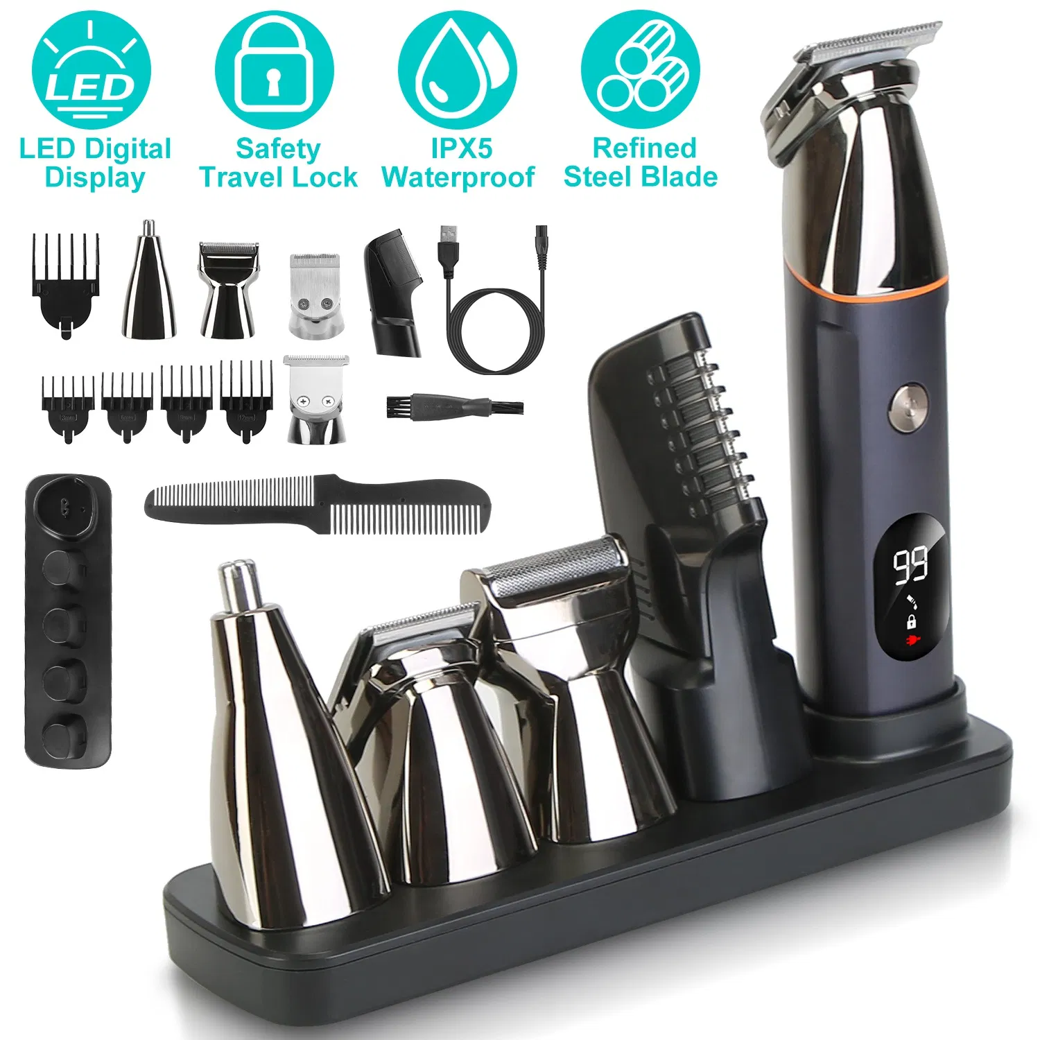 All In One Beard Trimmer For Men With 5 Trimmer Heads Ipx5