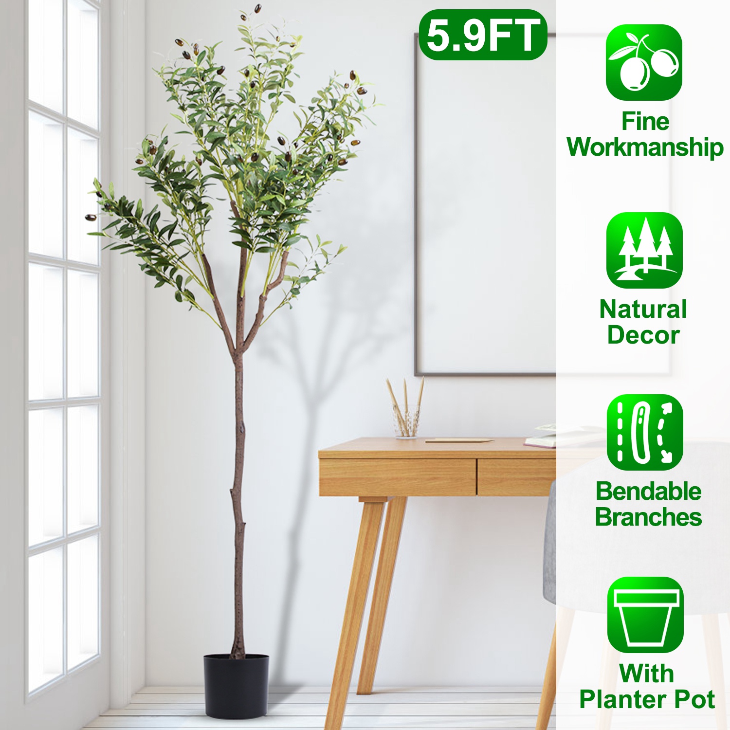 5.9ft Artificial Olive Tree Tall Fake Olive Plant Faux Potted