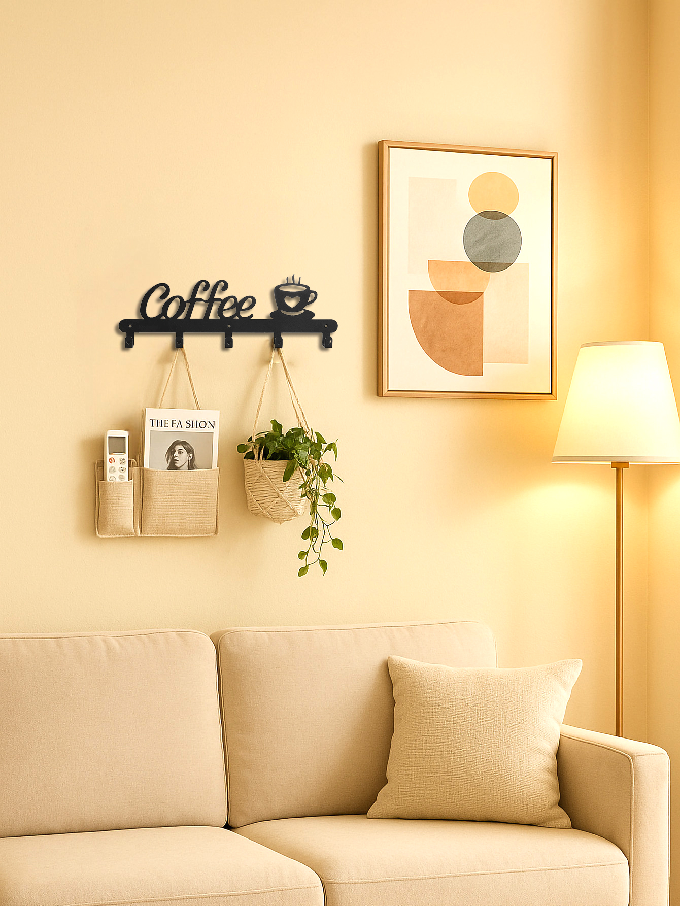 Metal Coffee Mug Holder Rack Wall Mounted With Hooks For Cups &