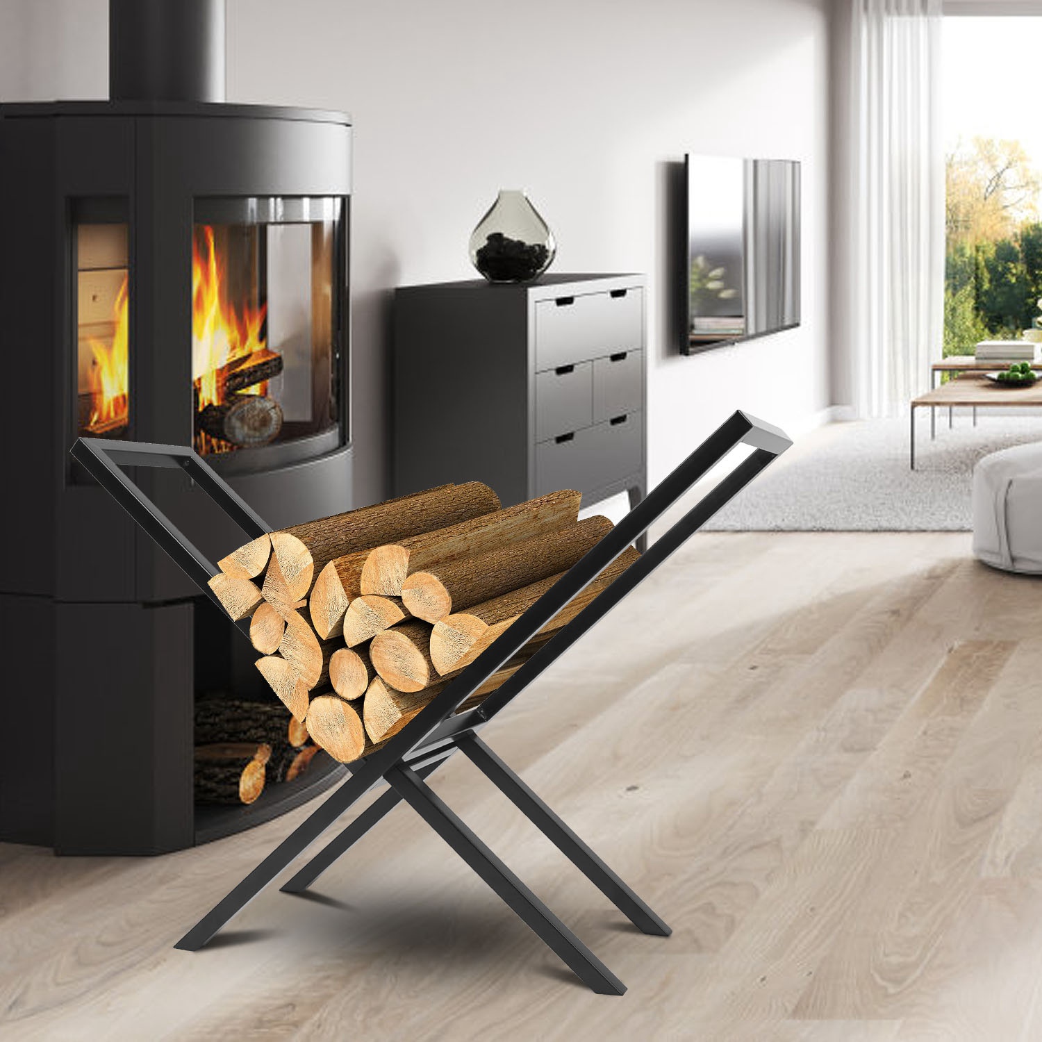 Firewood Log Rack 220lbs Steel Wood Lumber Storage Stacking