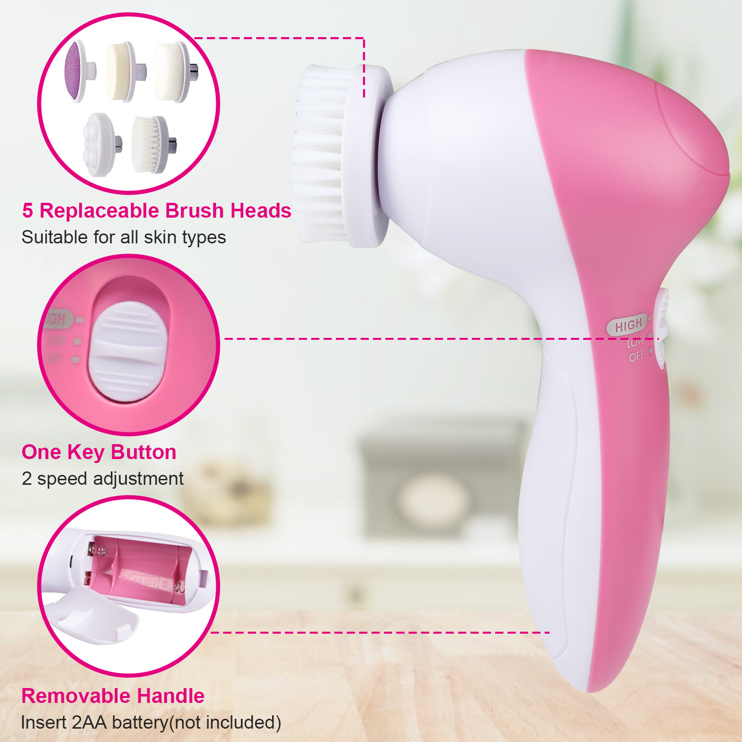 Facial Cleansing Brush Waterproof Face Spin Cleaning Brush With