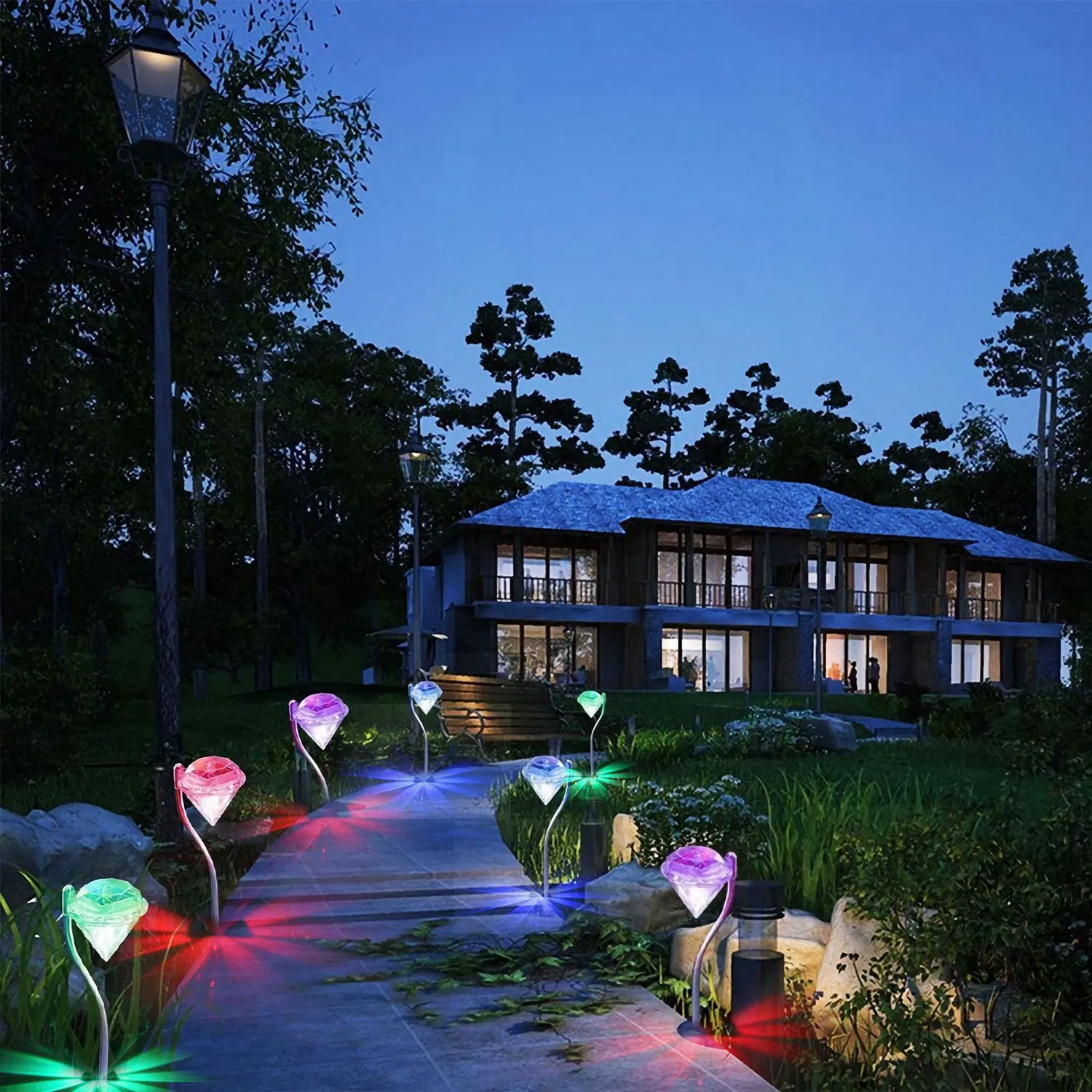 4pcs Solar Garden Light Outdoor Diamond Led Light 7 Color