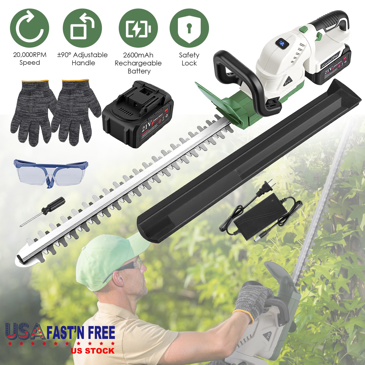 20in Cordless Hedge Trimmer For Spring Garden 21v Handheld Bush