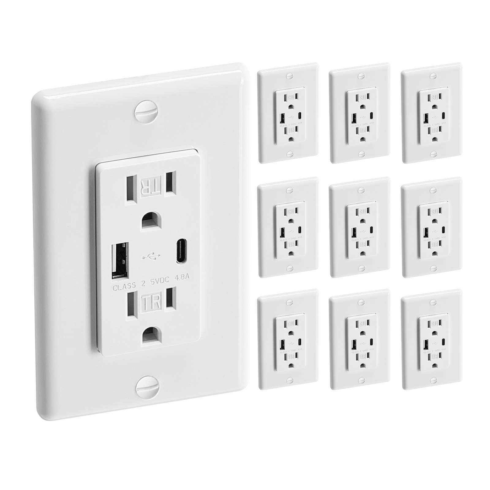 10 Pcs Usb Outlet 24 W 15a Wall Electrical Outlet With 1 Type C