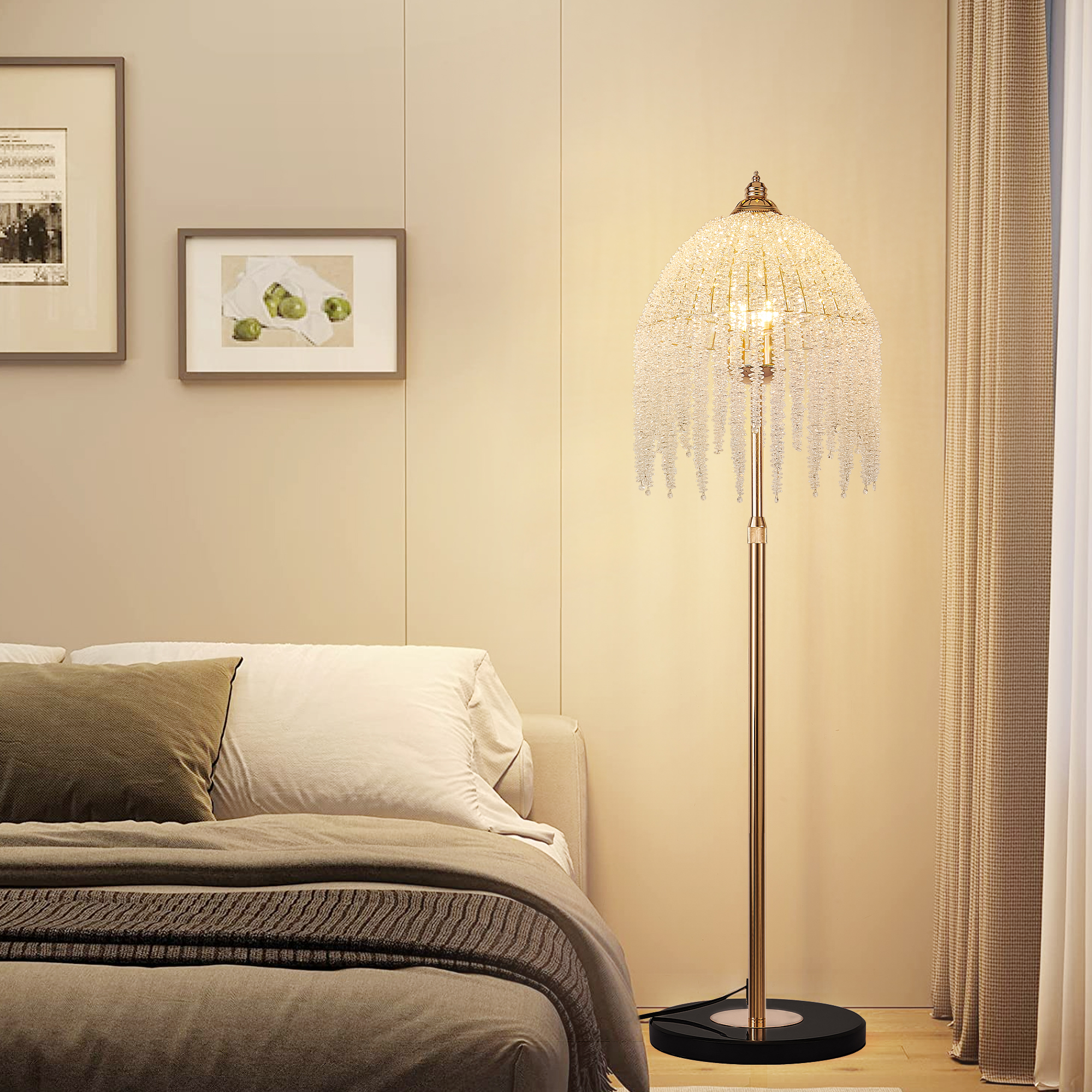 3 Light Elegant Crystal Floor Lamp Vintage Waterfall Design