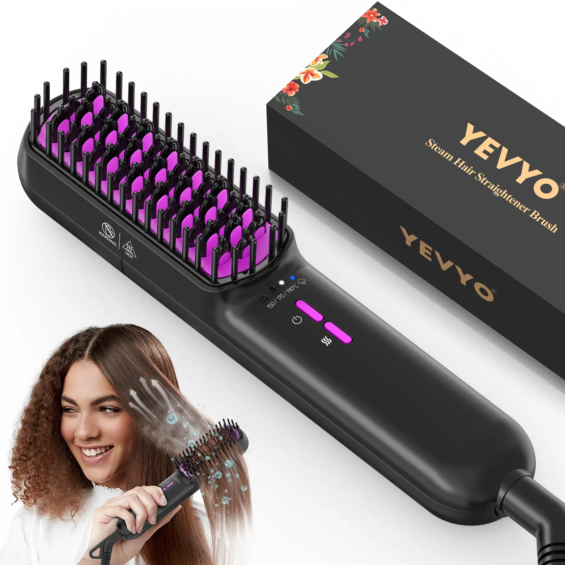 Hair Straightener Brush, Ionic Plus Steam Straightening Brush