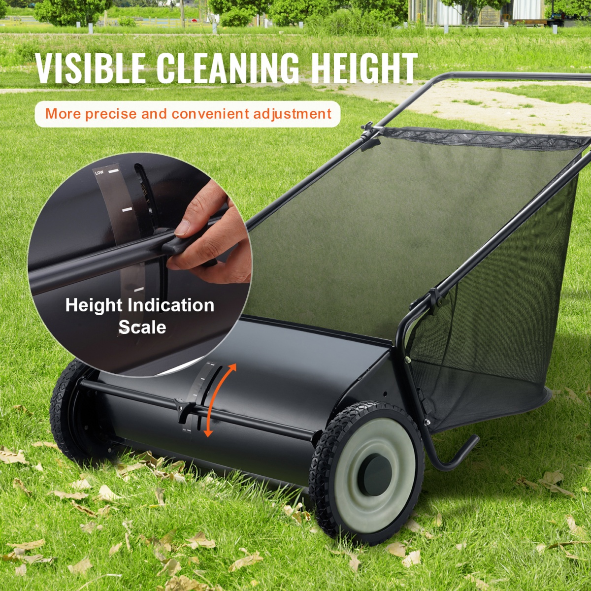 Push Lawn Sweeper, 26 Inch Leaf & Grass Collector, Strong