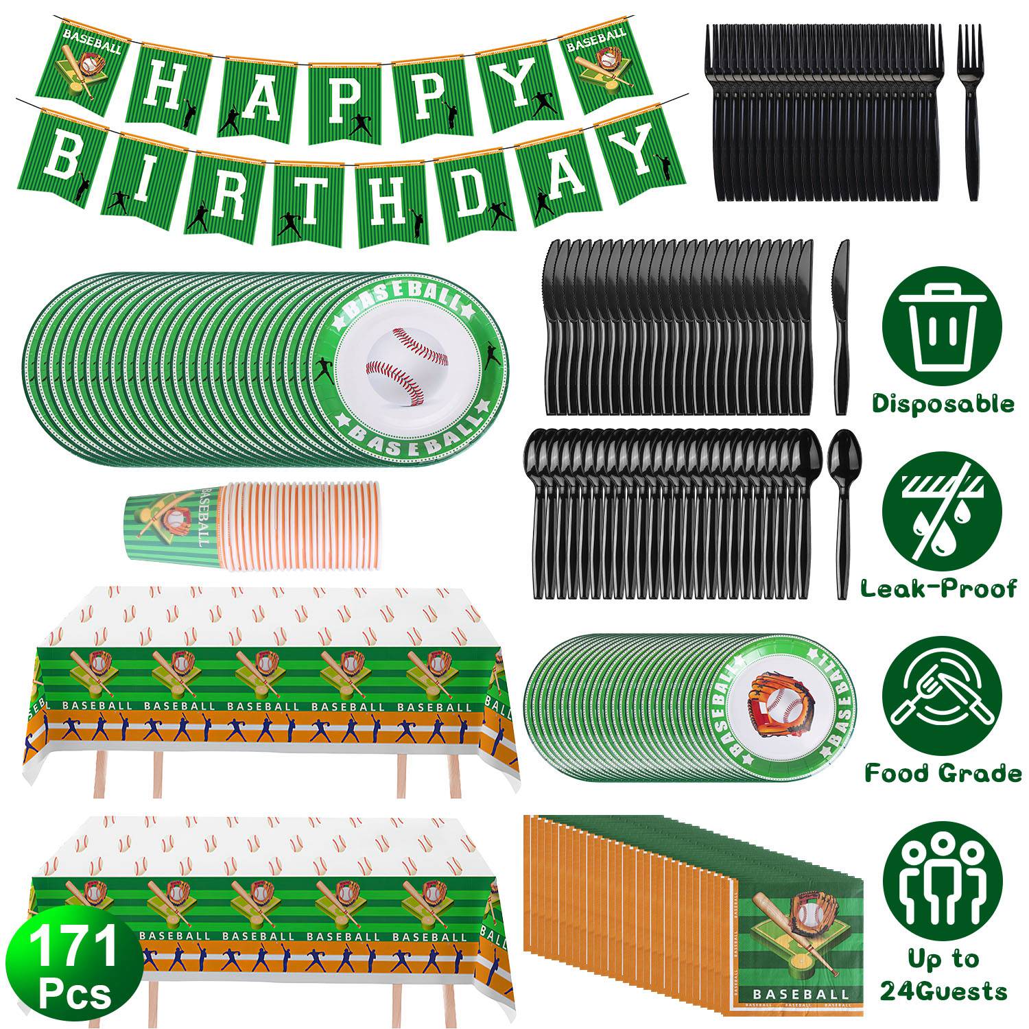 171pcs Baseball Party Kit Baseball Birthday Party Disposable