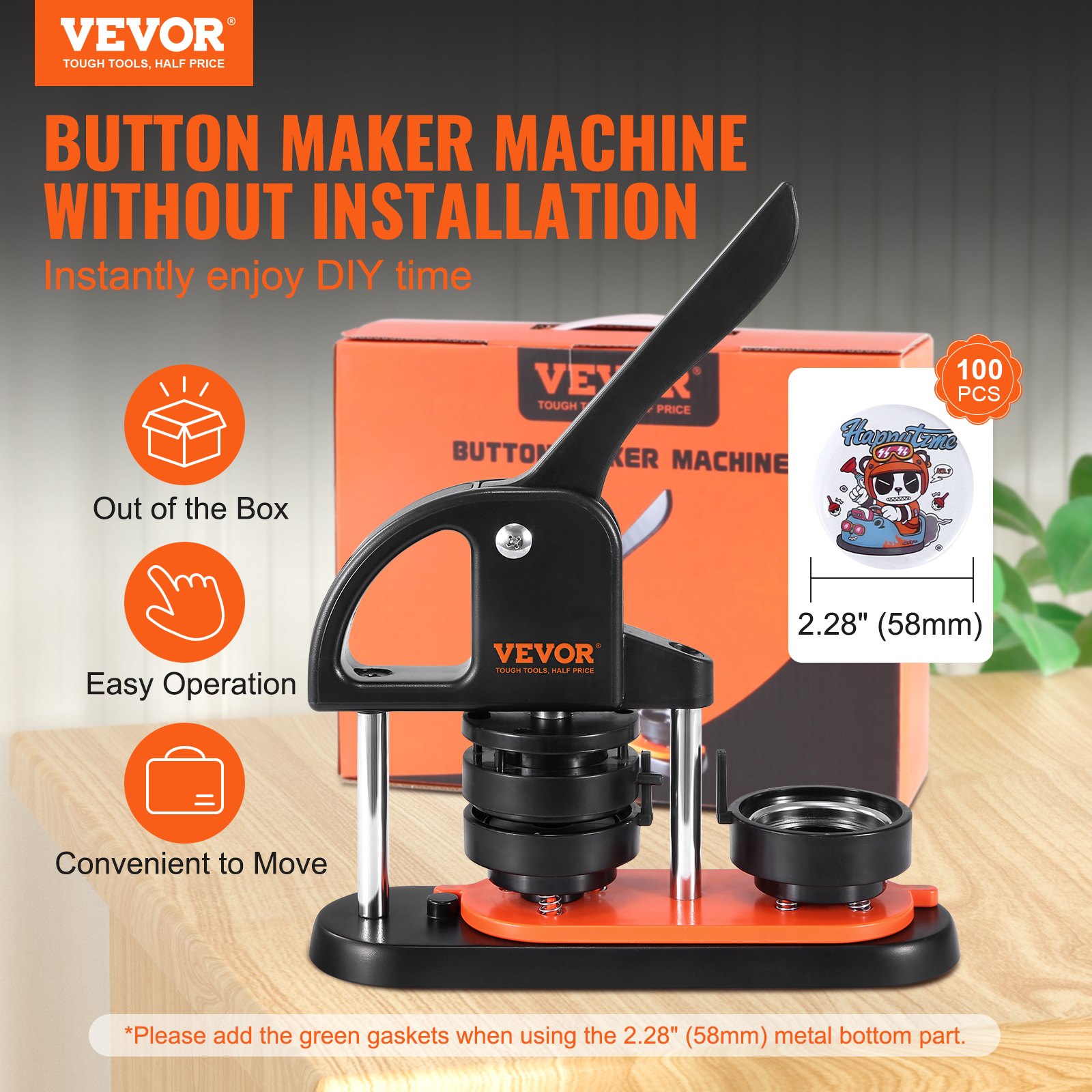 Button Maker Machine, 2.28 Inch 58mm Pin Maker With 100pcs