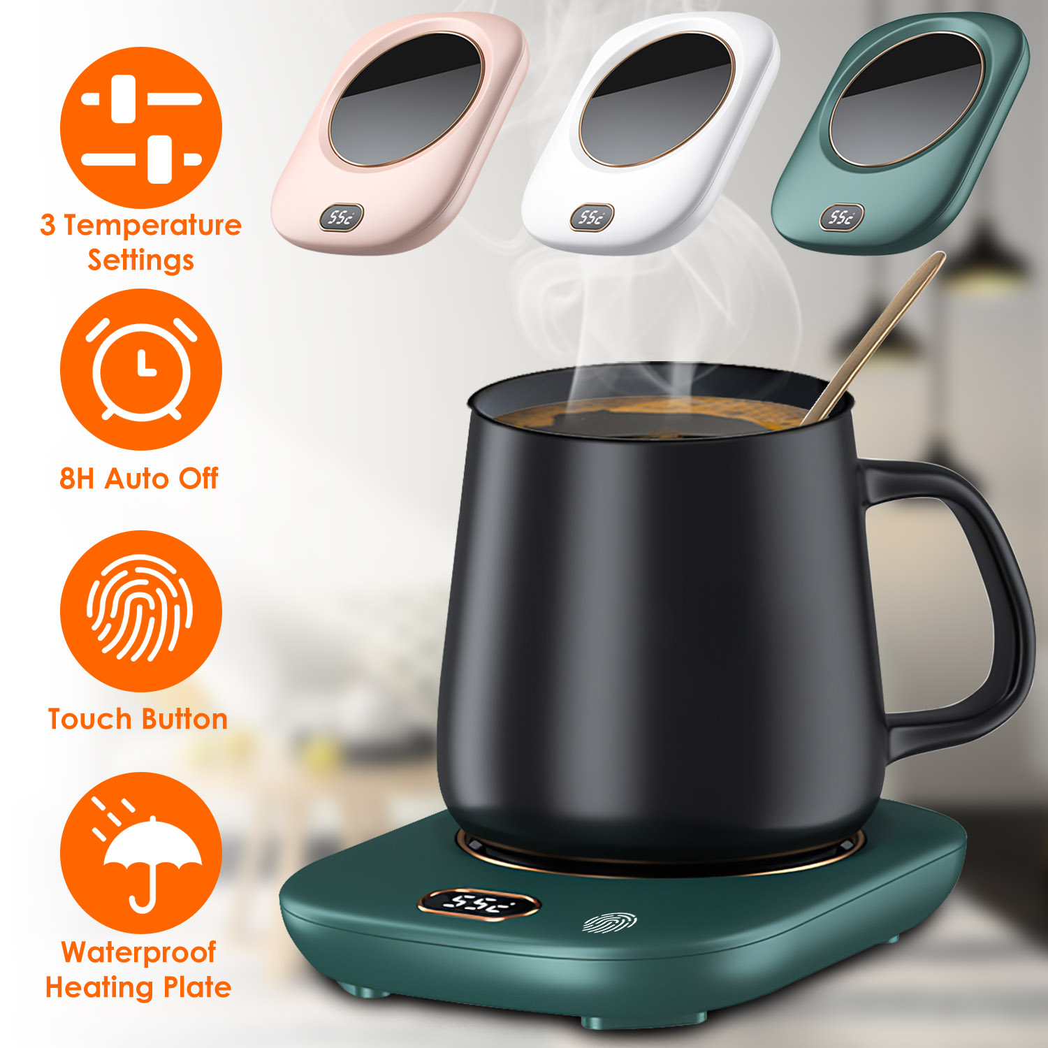 3 Color Options Electric Coffee Mug Warmer For Desk Auto Shut