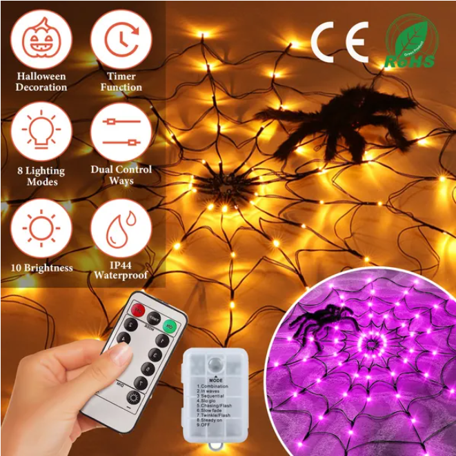 3.28ft Spider Web Light With Hairy Spider