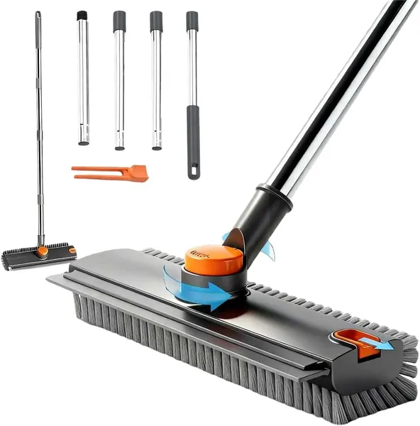 Scrub Brush With Long Handle, Floor Scrub Brush Squeegee Broom