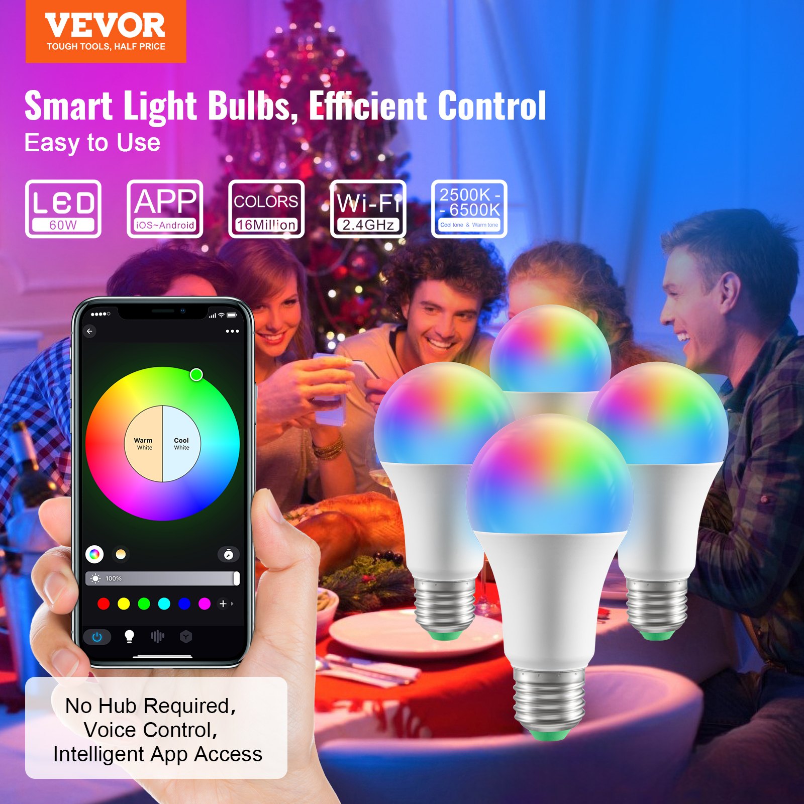 Smart Light Bulbs, 4 Pack, 9w Multicolor Led Bulbs, 800 Lumens