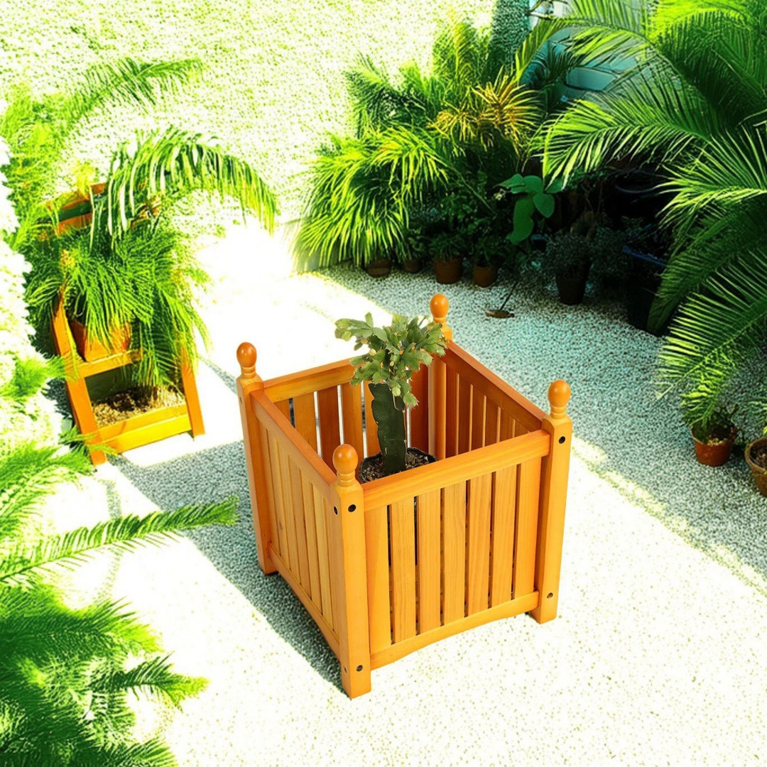 Wood Outdoor Square Wooden Flower And Herb Pot For Garden,