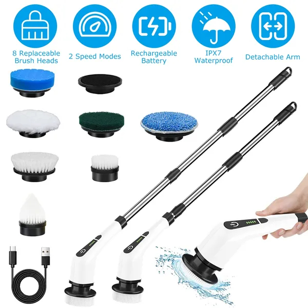 Electric Spin Scrubber Cordless Cleaning Brush Extendable With