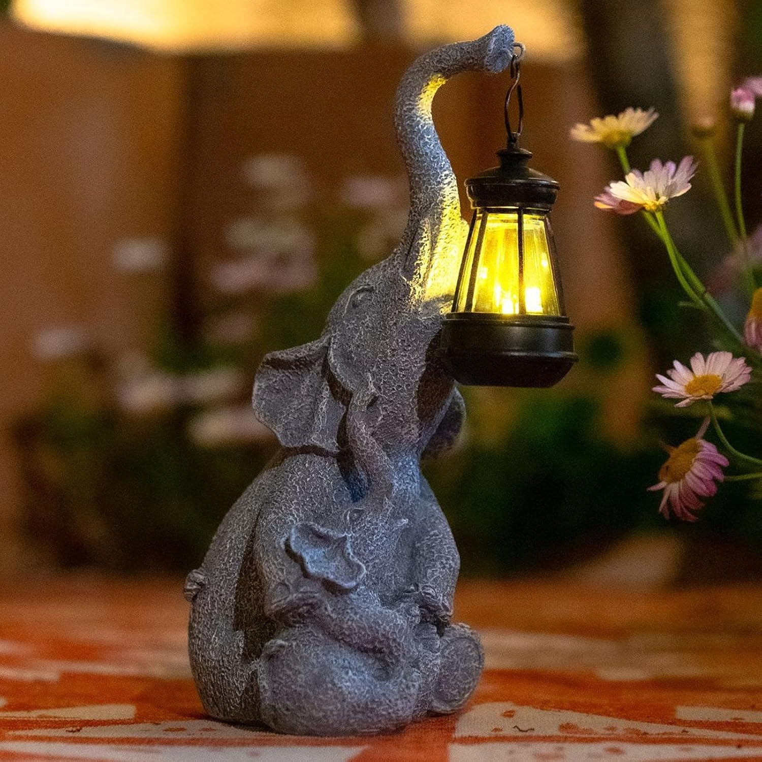 Elephant Solar Light, Solar Elephant Figurine Light, Front