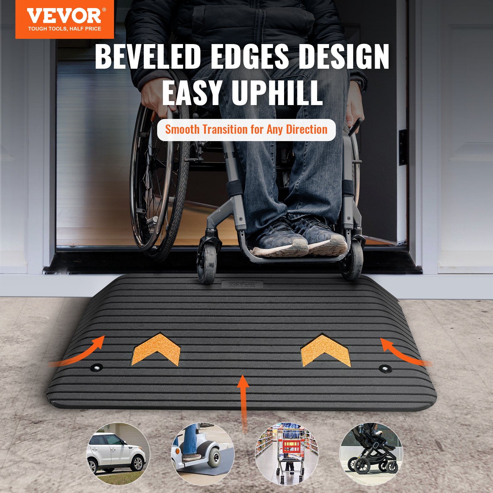 Upgraded Rubber Threshold Ramp, 3.5 Rise Door Ramp With 1