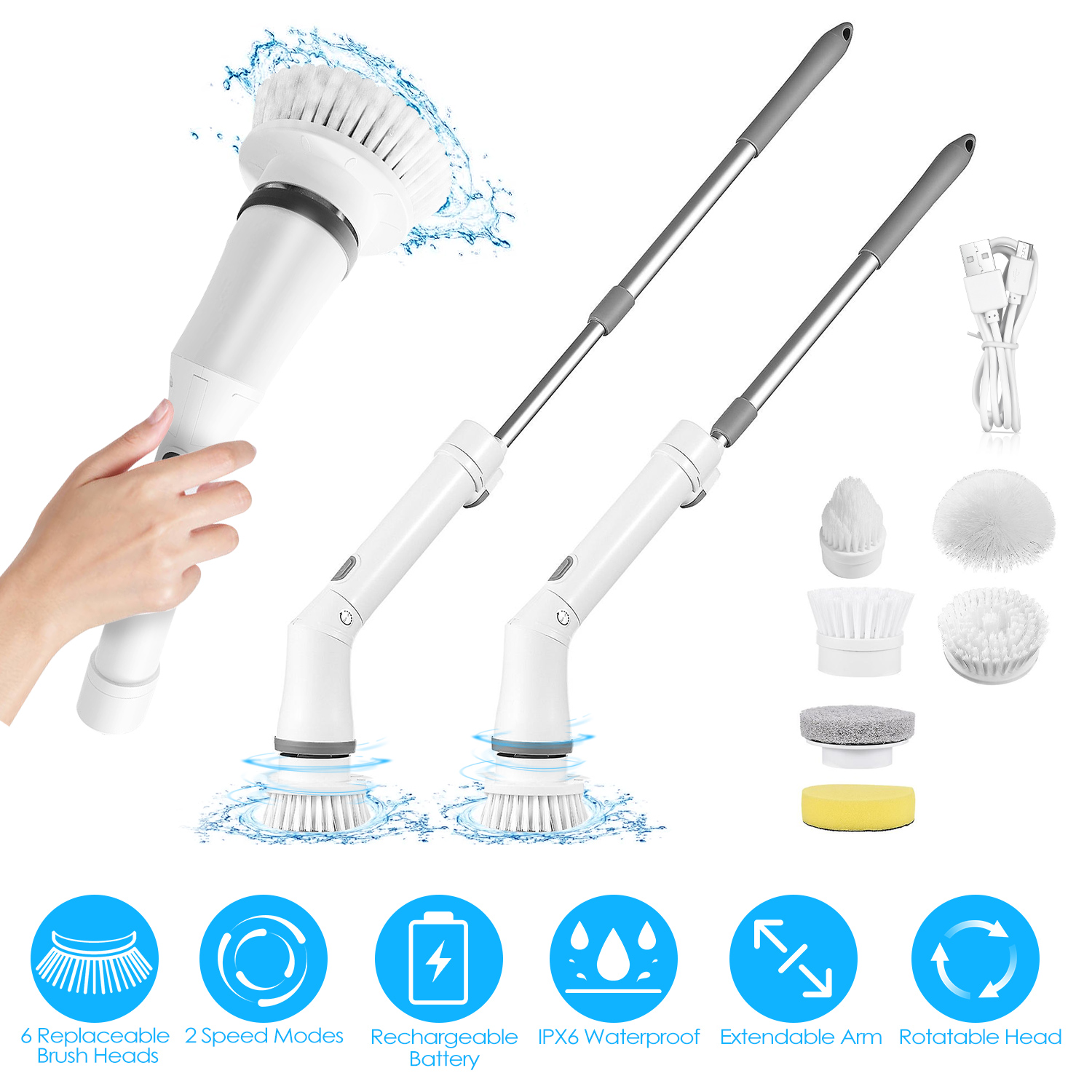 1set Electric Spin Scrubber Cordless Rechargeable Telescopic