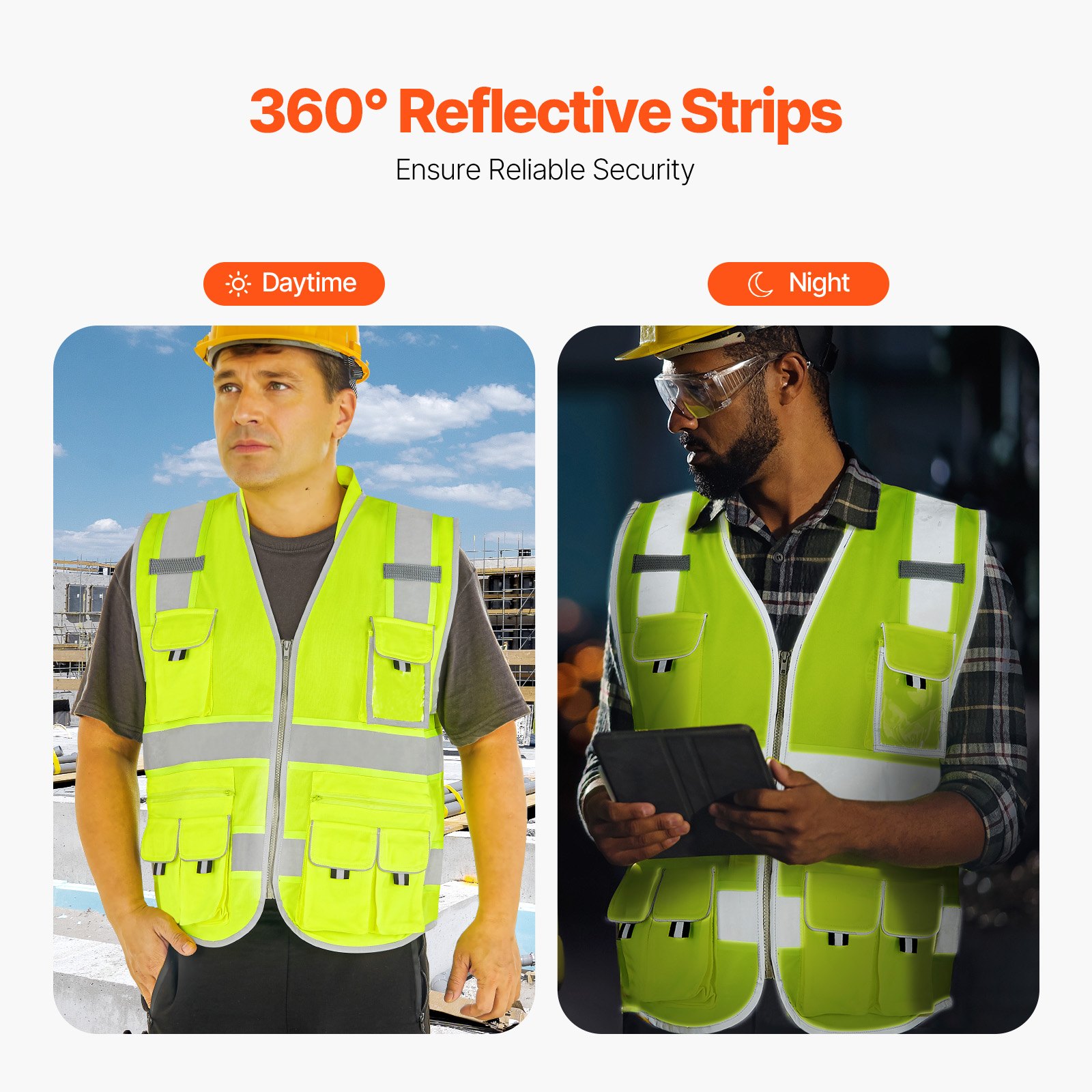 Safety Vest Reflective Yellow Work Vest With 10 Pockets For Men