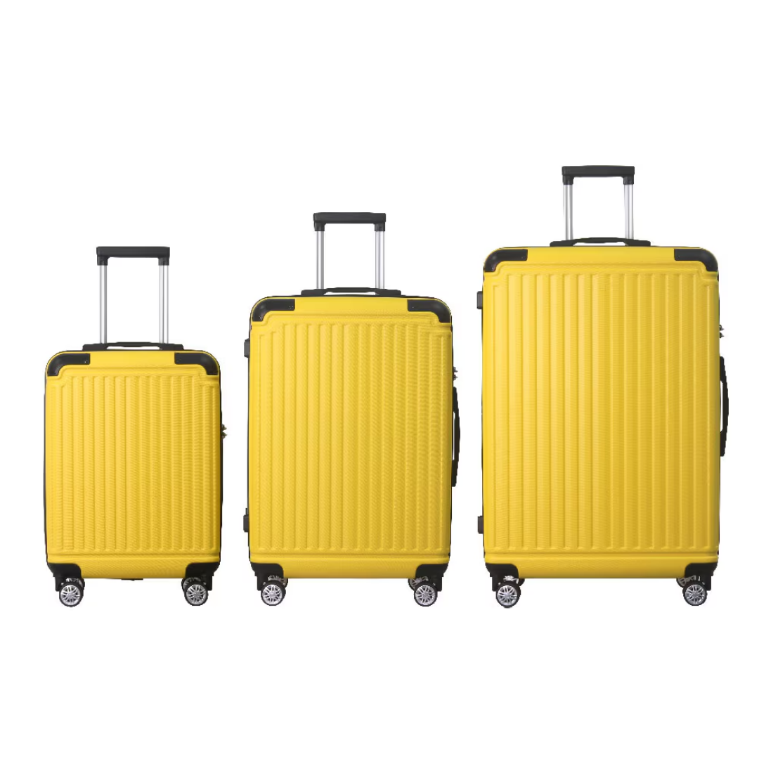 Lemon Yellow 3 Piece Premium Abs Luggage Set 20, 24, And 28