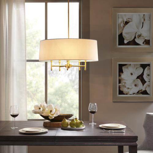 5 Light White Drum Shade Chandelier