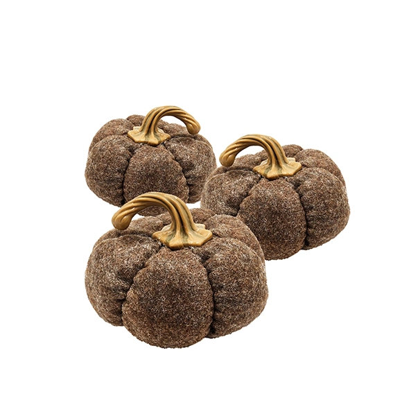 Set Of 3, 8.3x8.3x5.5 Brown Pumpkin, Pumpkin Ornament Decor For