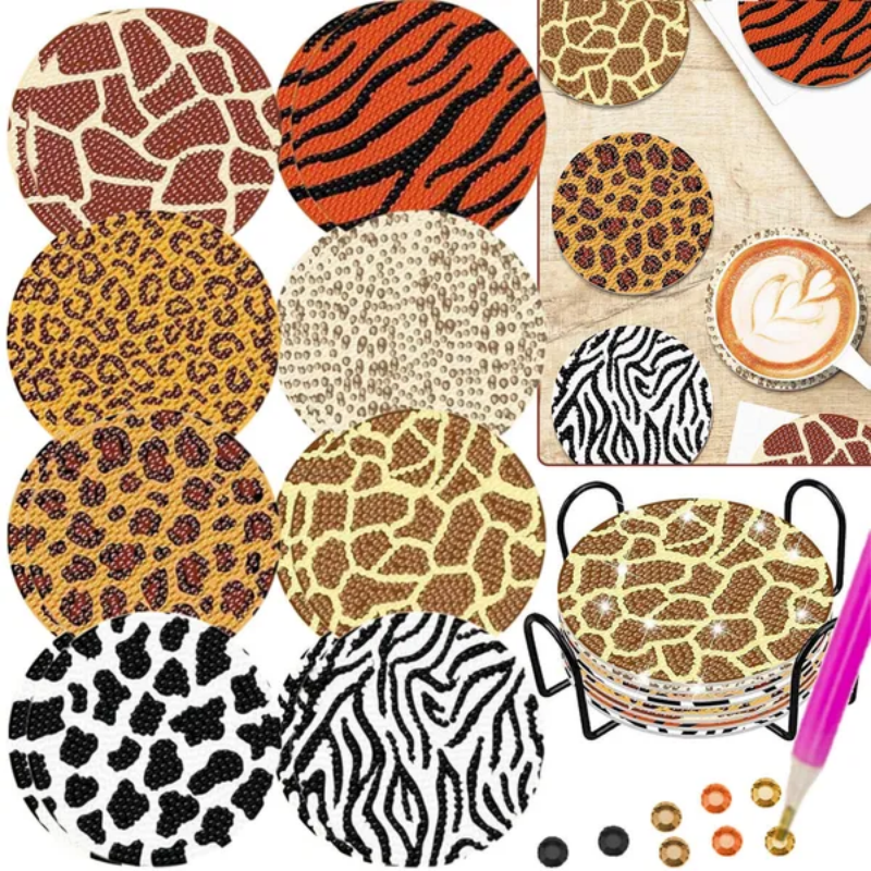 8 Pcs Rhinestones Art Coasters Kits With Holder
