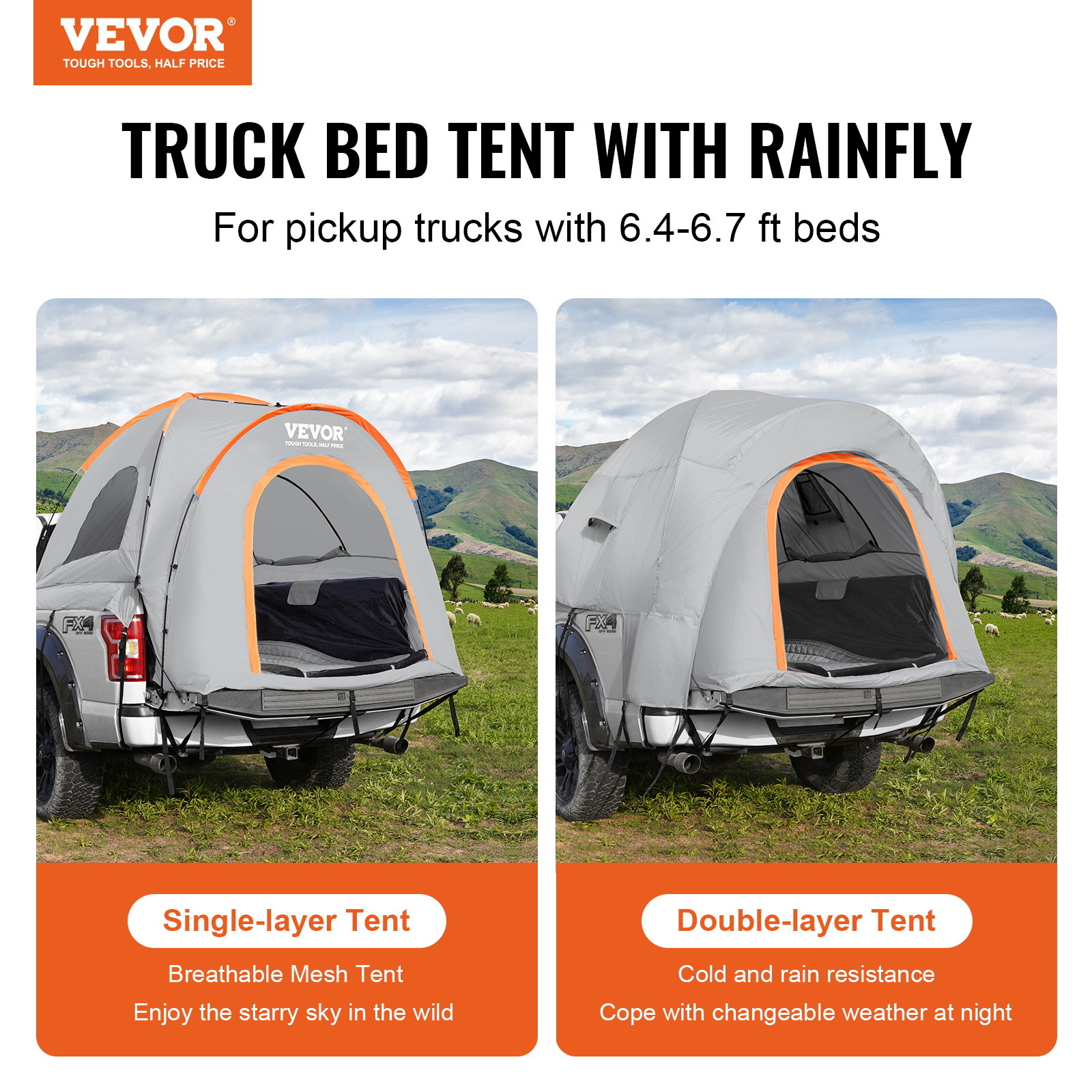 Truck Bed Tent, 6.4 6.7 Pickup Truck Tent With Rain Layer And