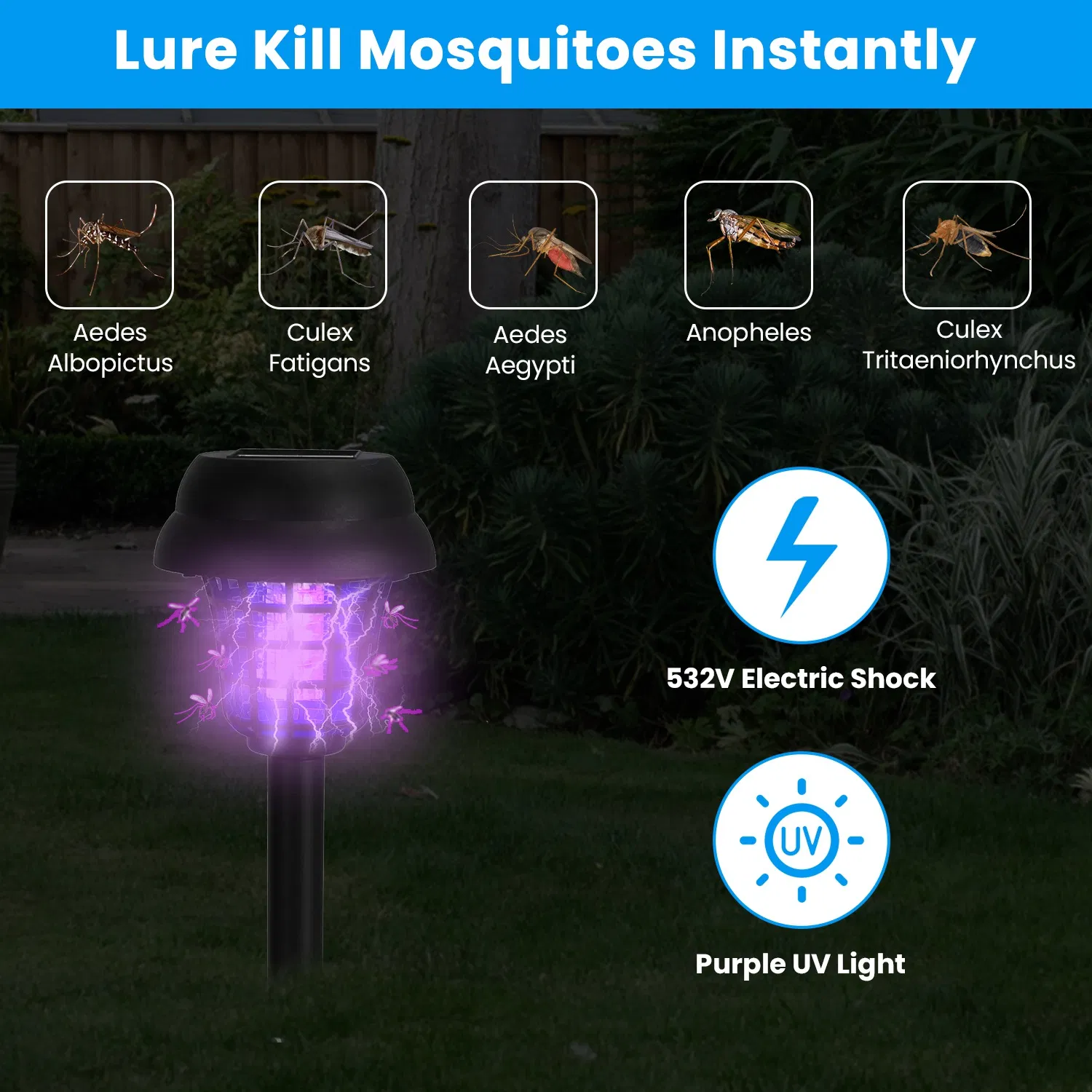 Solar Mosquito Zapper 4 Pack Dual Purple Uv & White Led Modes,