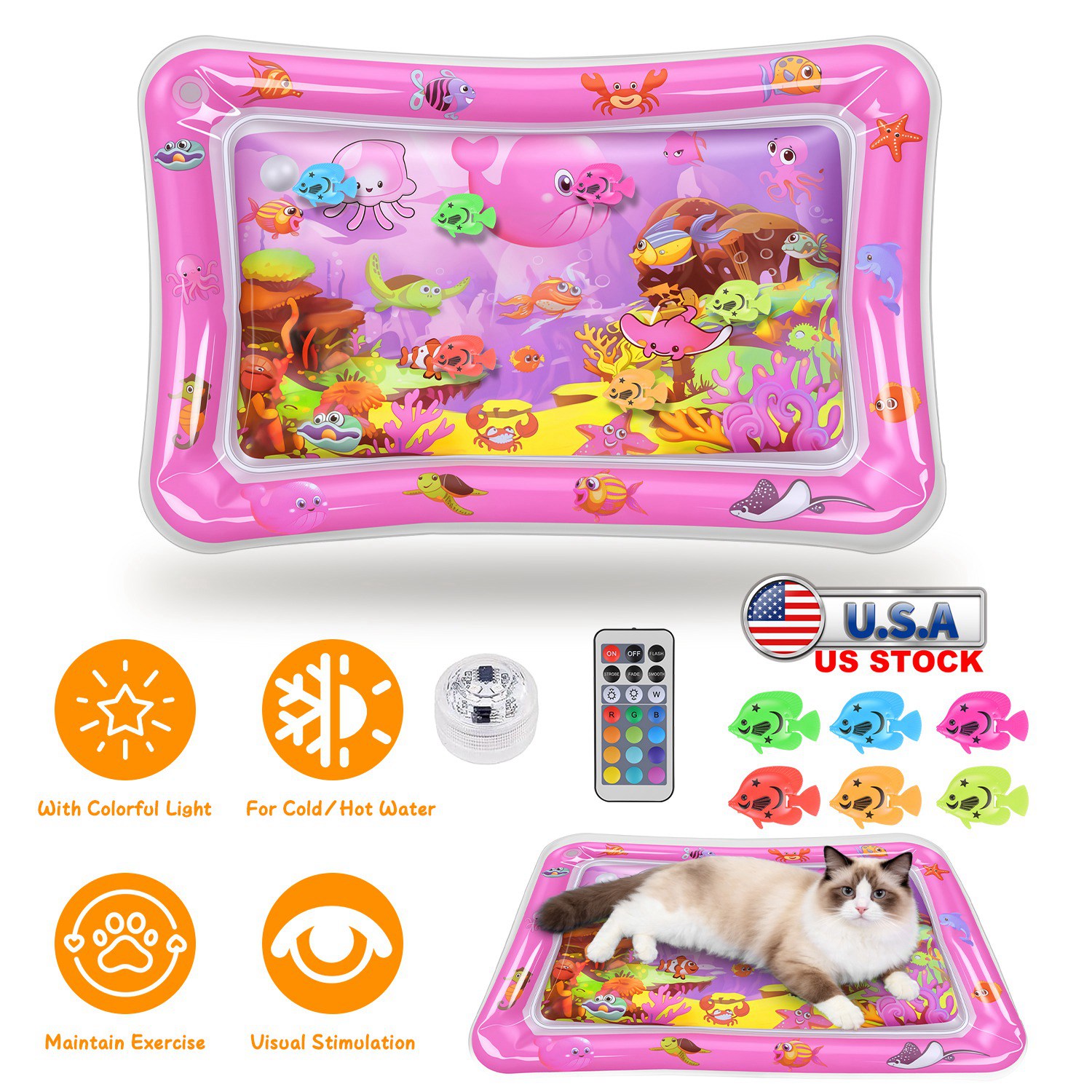 Cat Water Mat Interactive Sensory Play Mat With Floating Fish