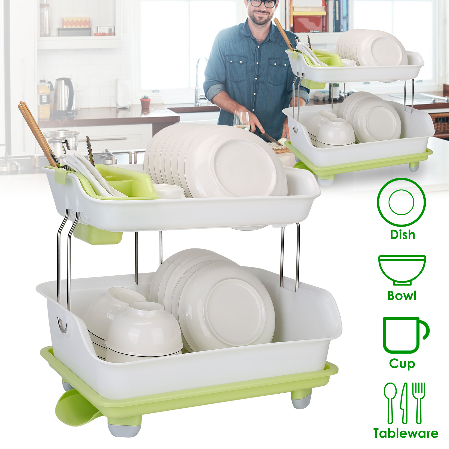 2-Tier Dish Rack with Cutlery Holder