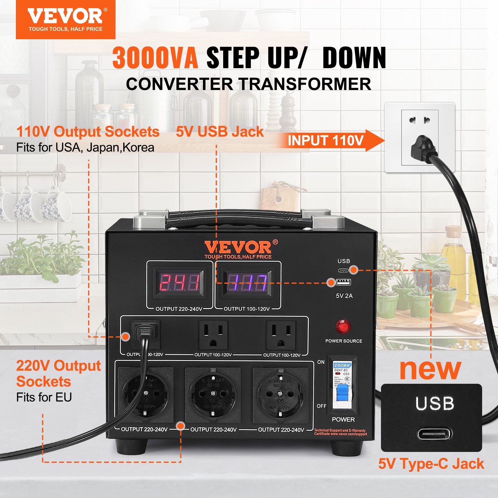 Voltage Converter Transformer, 3000w, Heavy Duty Step Up Down