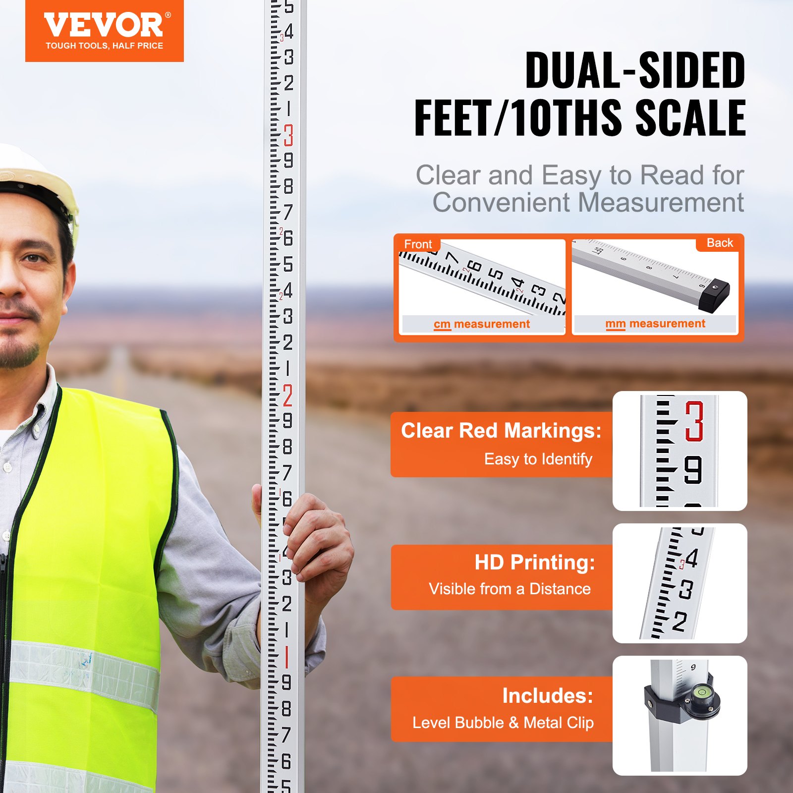 Aluminum Grade Rod, 16 Feet 10ths 4 Sections Telescopic