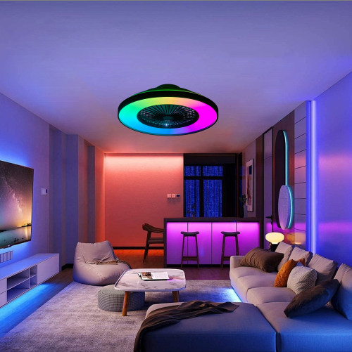 23 Inch Black Ceiling Fan Light With Led Rgb Dimmable & Color