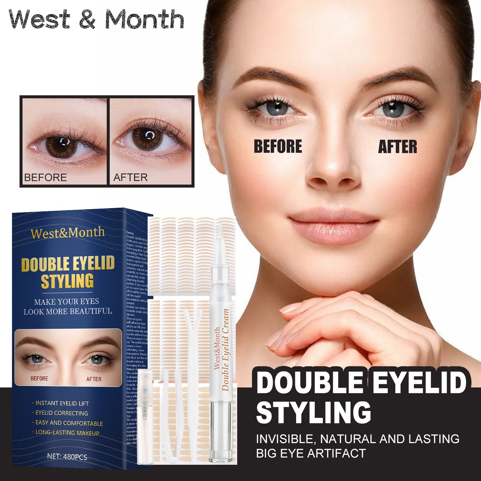 West&Month Double Eyelid Tape Invisible, No Glue, Natural Mesh