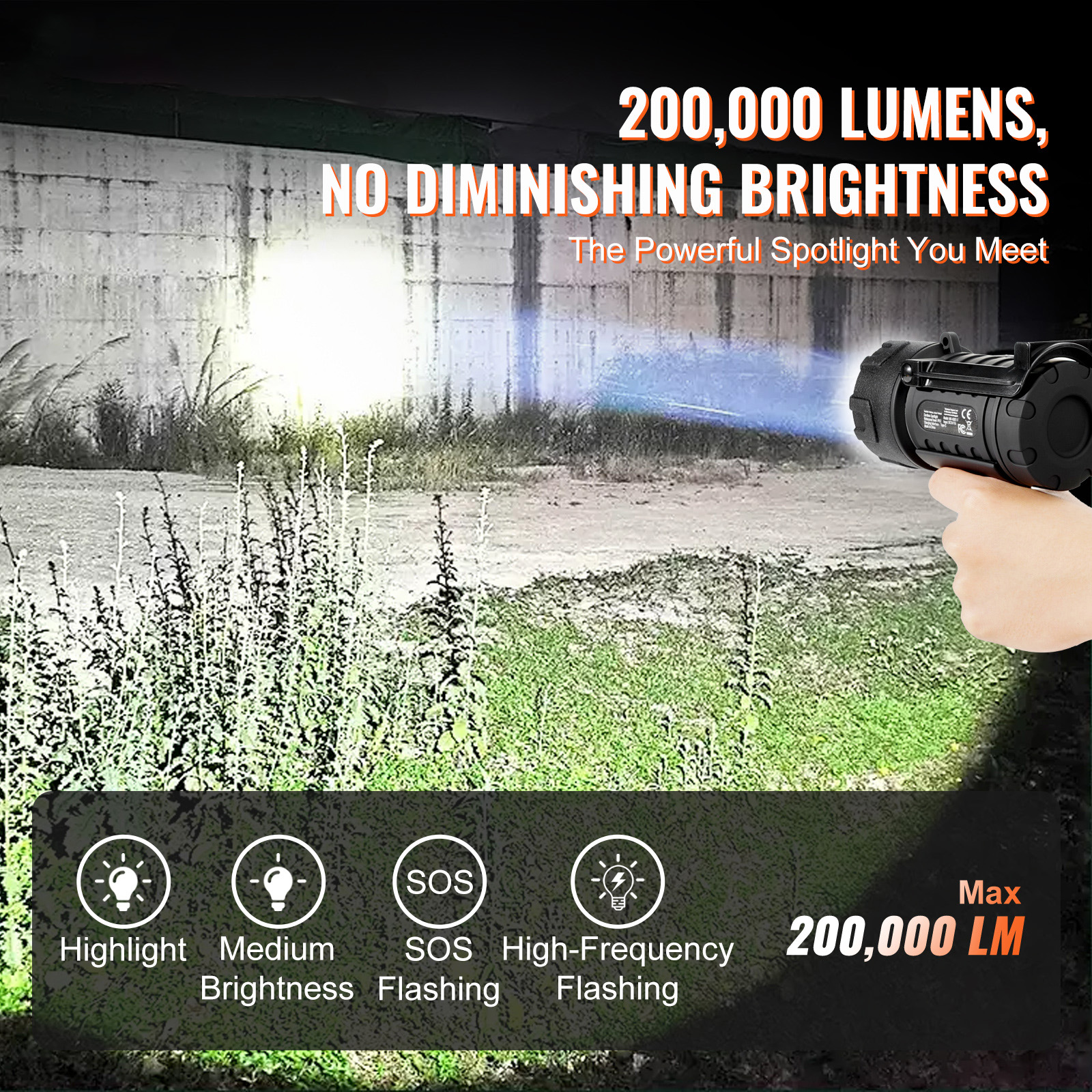 Usb Super Bright Rechargeable Spotlight Flashlight 200,000lm