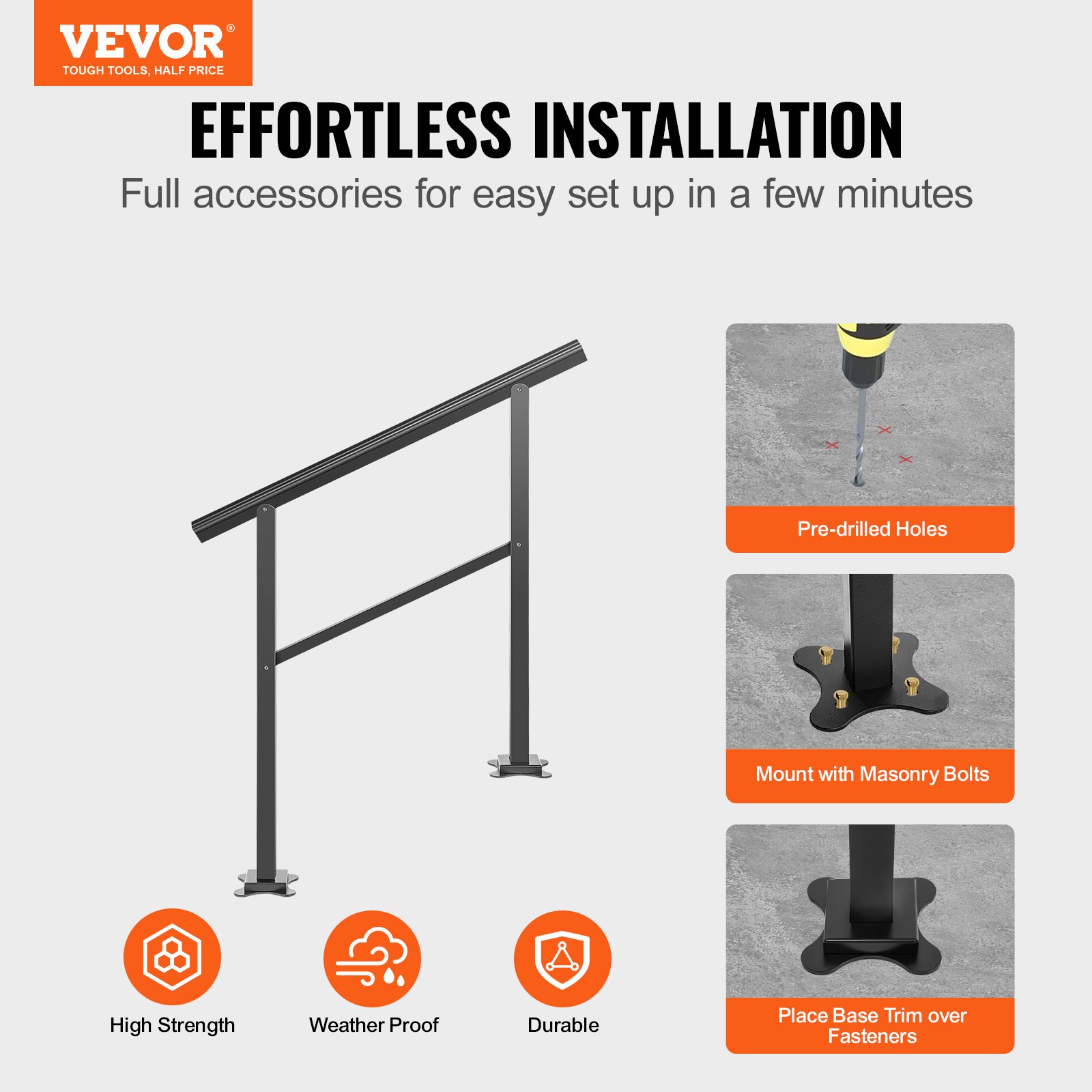 Outdoor Handrail 165lbs Load Handrail Outdoor Stairs Aluminum